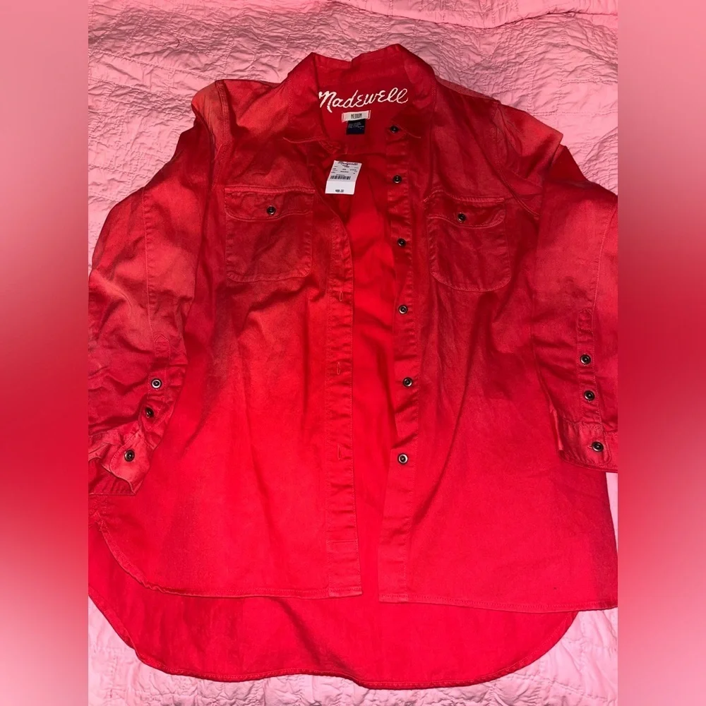 Madewell Long Sleeve Button Down Denim Shirt in Vermilion Red NWT - Picture 3 of 8
